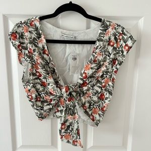 Abercrombie Cherry/Floral Tie Top - Medium